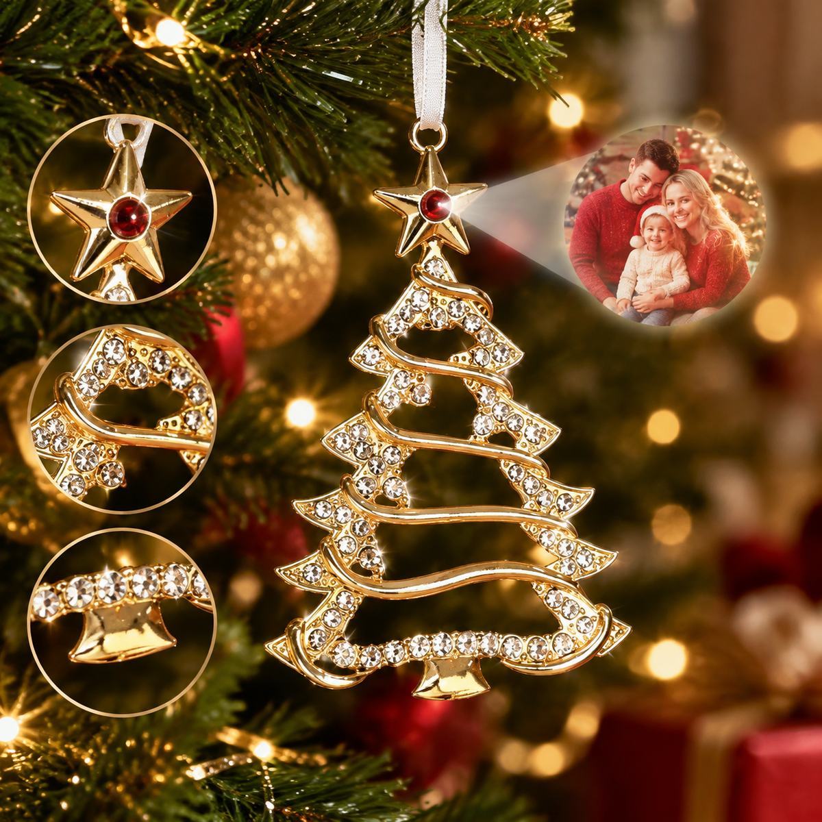 Personalized Photo Christmas Tree Ornament for Memorial Gift, Family Keepsake Decoration with Crystal Accents - MyMoonLampAu