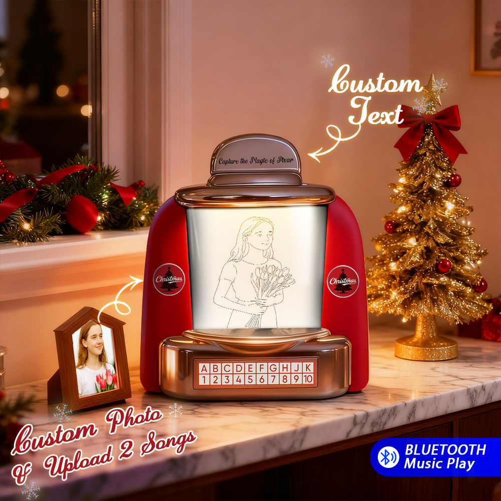 Custom Mini Jukebox Retro Speaker - Personalized Pixar Style Photo & 2 Songs Mini Player with Radio | Vintage Tabletop Home Decor Nostalgic Gift - MyMoonLampAu