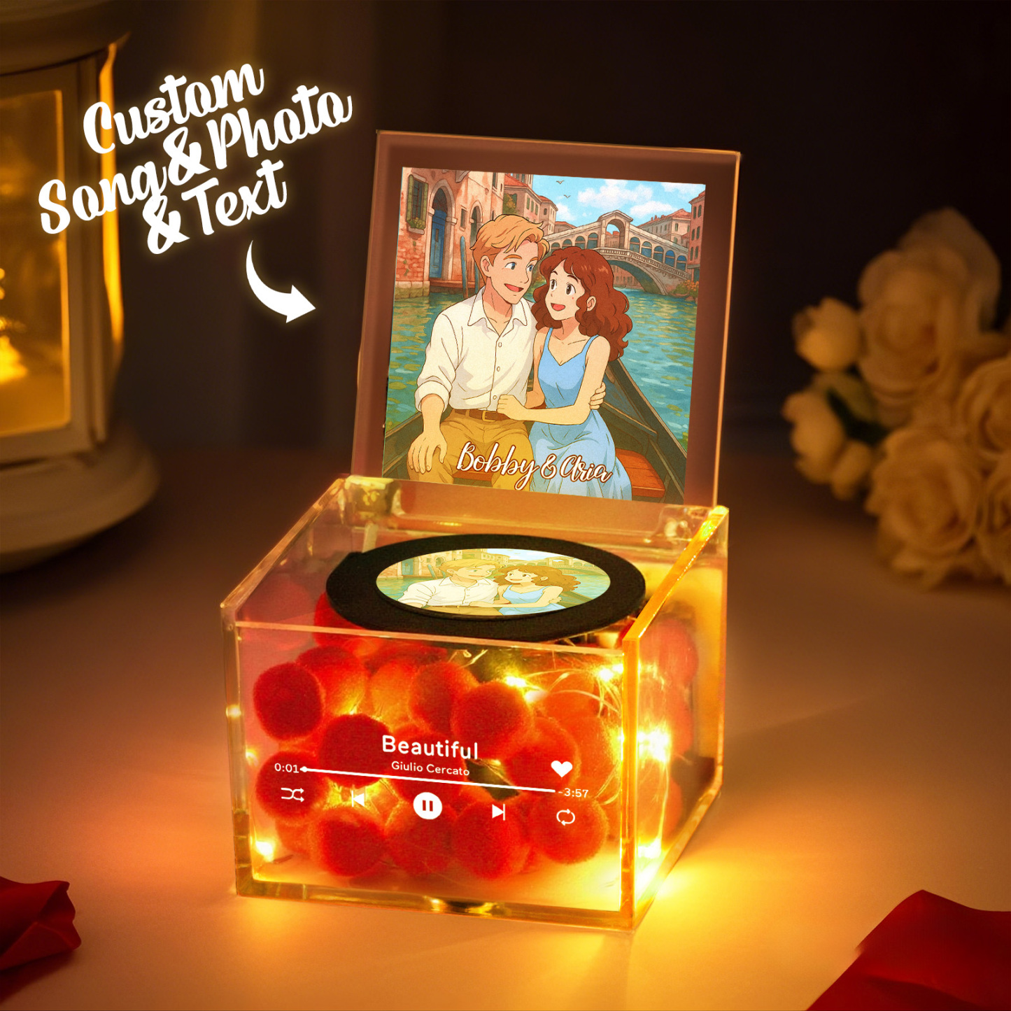 Custom Anime Mini Vinyl Record Player Photo Automatic Music Player Personalized Gifr For Boyfriend - MyMoonLampAu