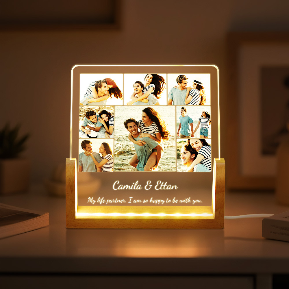 Custom Photos Night Light Anniversary Honeymoon Photos Night Light Personalized Desktop Light Gift for Couples - MyMoonLampAu