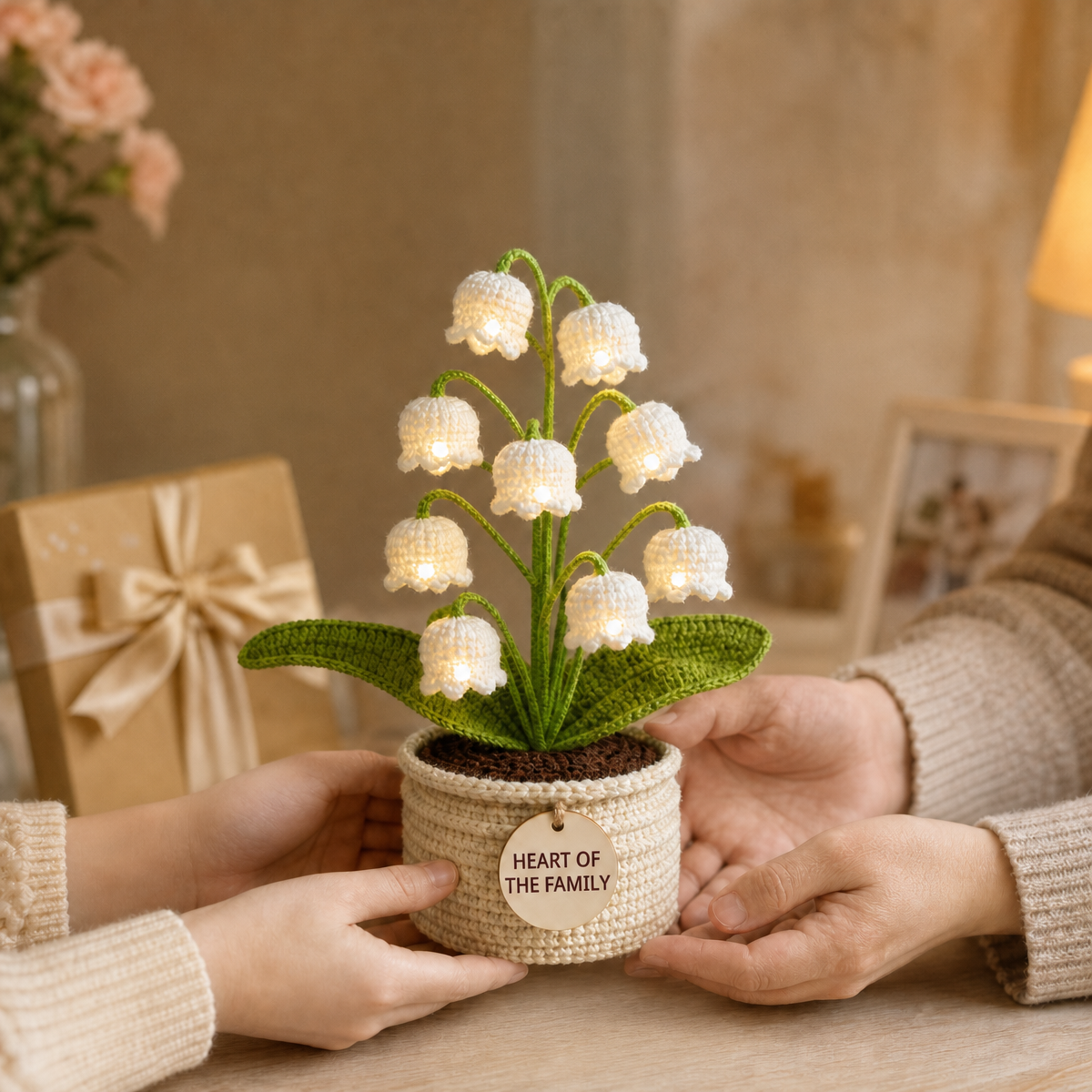 Crocheted Rose/Lily of the Valley Romantic LED Night Light Glowing Knit Flower for Her - MyMoonLampAu