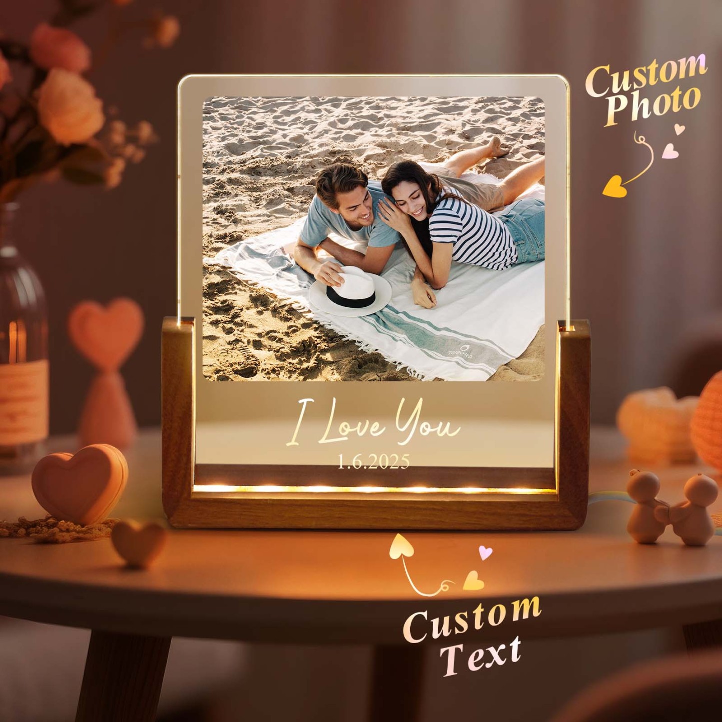 Personalized LED Acrylic Night Light Custom Photos and Text to Preserve Precious Memories for Couples - MyMoonLampAu