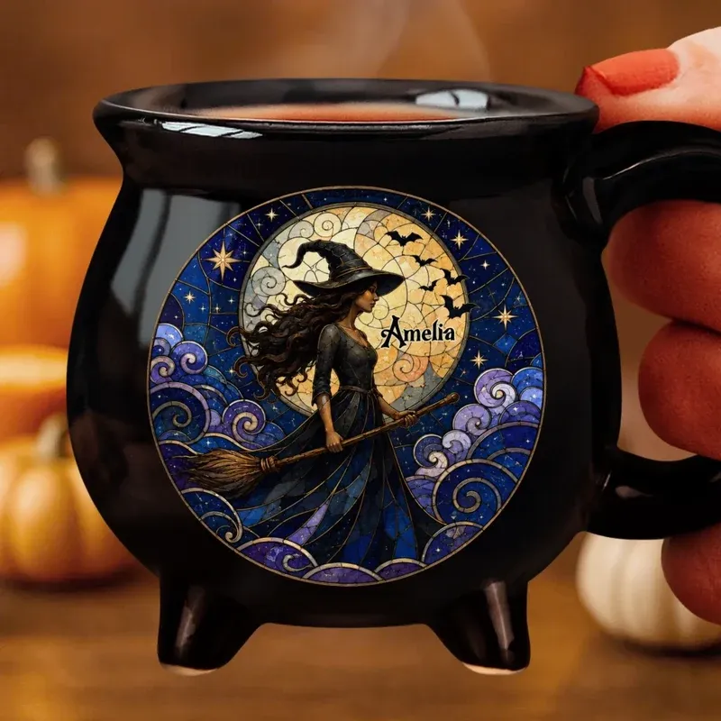 Halloween Cauldron Mug 12oz – Personalized Witch-Themed Coffee Cup for Gifts, Spooky Season Decor & Cozy Evenings - MyMoonLampAu