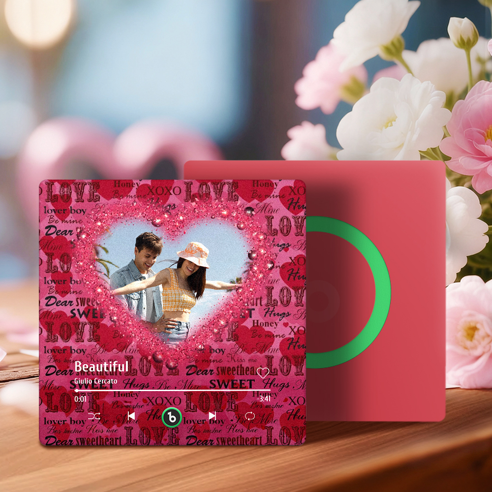 Valentine's Day Custom Photos Heart Glitter Love Music Fridge Magnet Personalized Music Magnet Gift for Her - MyMoonLampAu