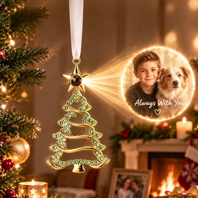 Personalized Christmas Tree Ornament with Photo Projection, Memorial Gift for Family & Pet Lovers, Holiday Tree Hanging Decor - MyMoonLampAu