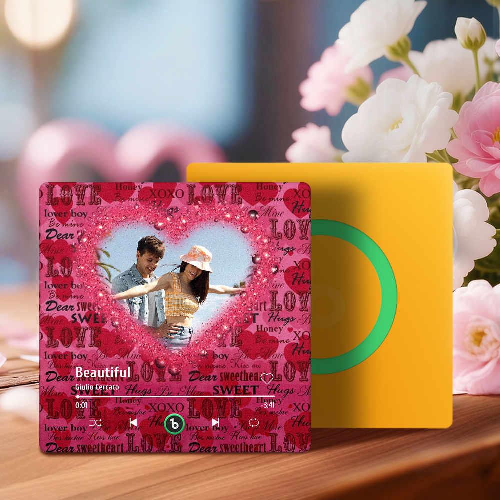 Valentine's Day Custom Photos Heart Glitter Love Music Fridge Magnet Personalized Music Magnet Gift for Her - MyMoonLampAu