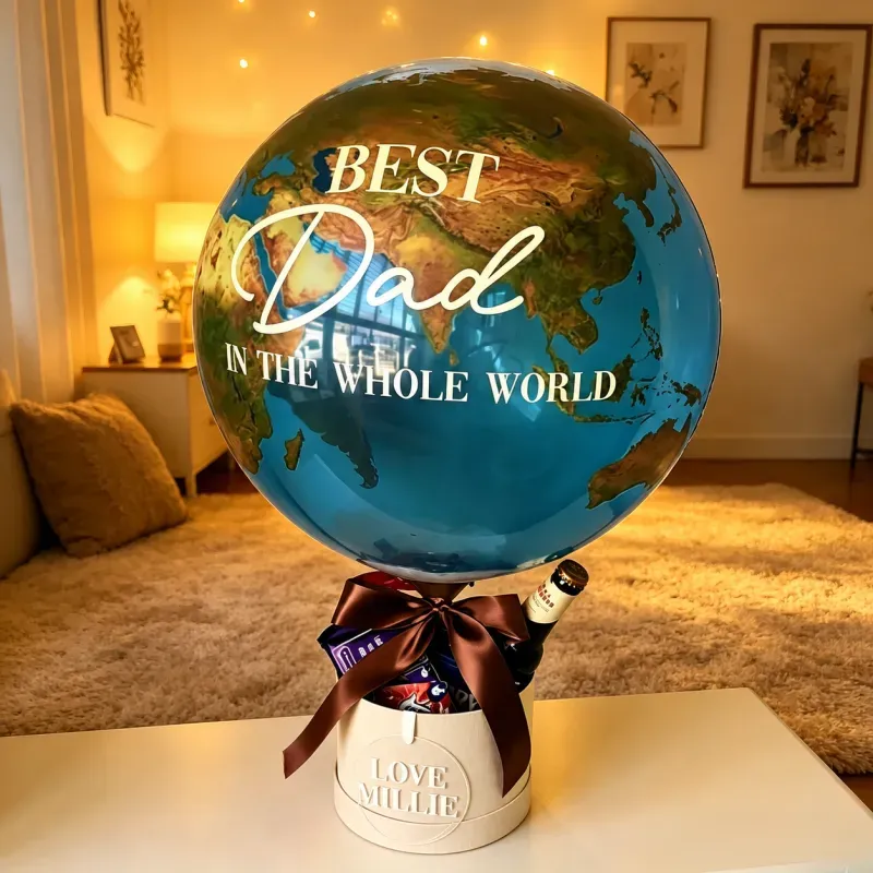 Best Dad In The Whole World Balloon Personalized Earth-Shaped Balloon Set Father's Day Gift for Dad or for Grandpa