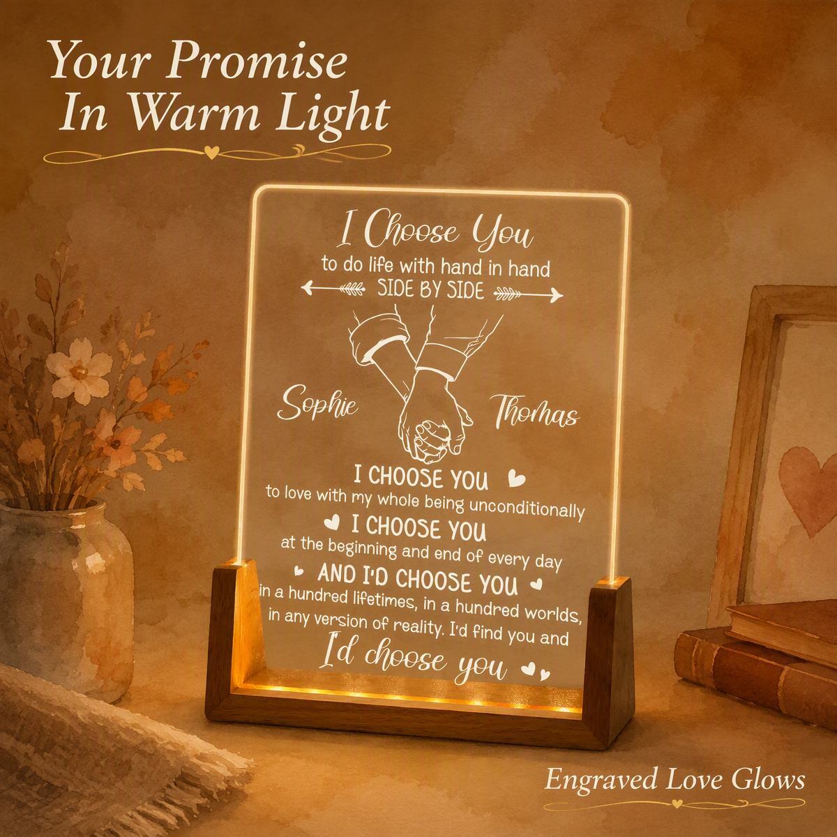 I Choose You Personalized Night Light, Custom Photo Acrylic LED Lamp, Romantic Couple Gift for Anniversary, Birthday & Valentine's Day - MyMoonLampAu