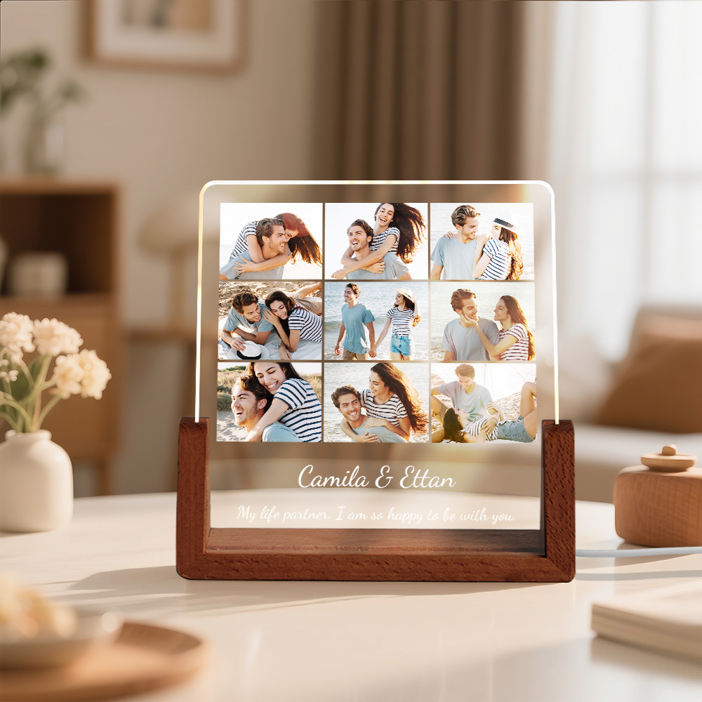 Custom Photos Night Light Anniversary Honeymoon Photos Night Light Personalized Desktop Light Gift for Couples - MyMoonLampAu