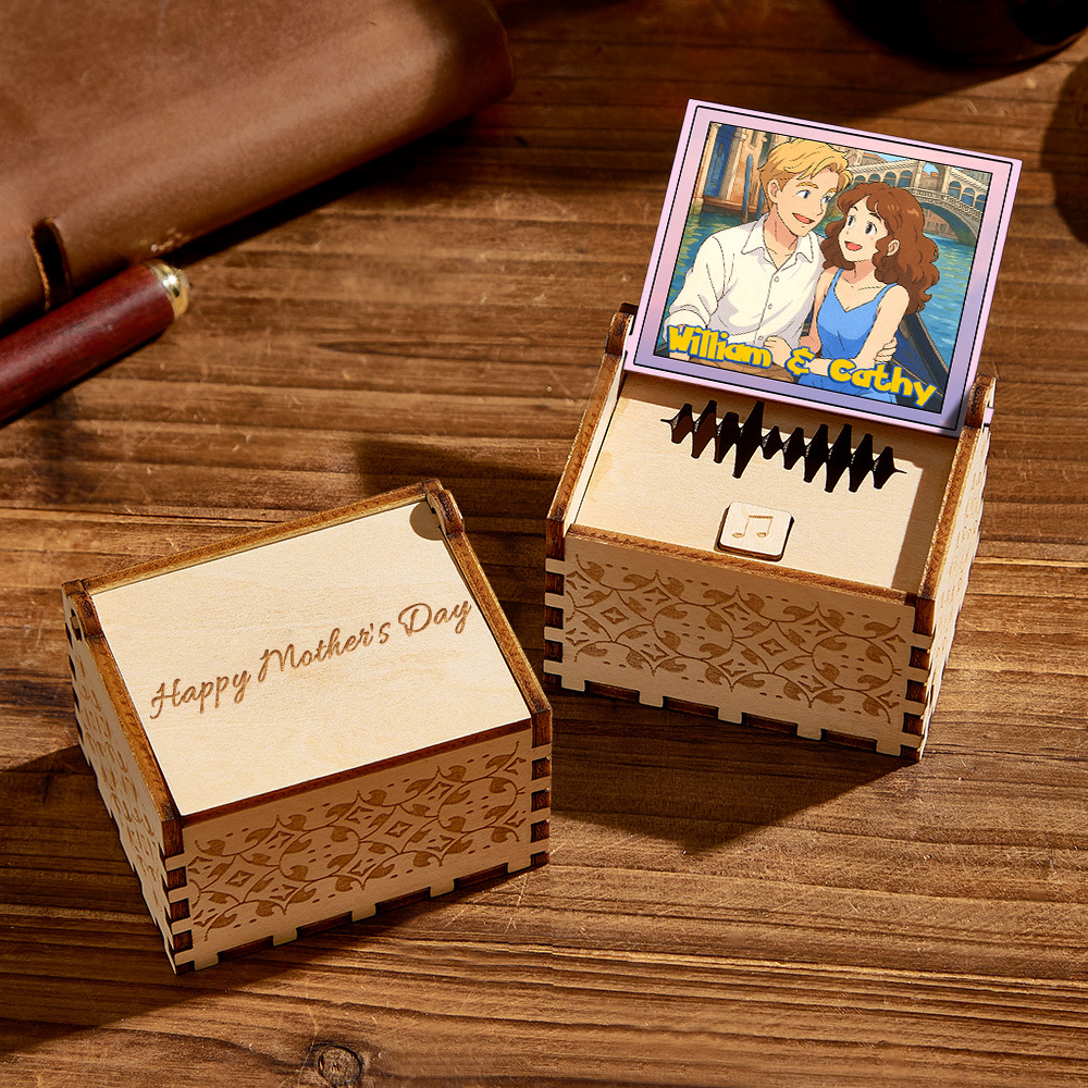 Custom Digital Music Box Any song Tune or Voice Personalized Anime Photo Wooden Photo Music Box with Text Anniversary Gifts - MyMoonLampAu