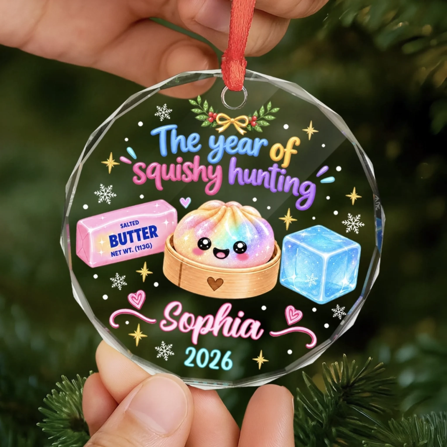 Custom The Year Of Squishy Hunting Christmas Gifts For Kids Personalized Glass Ornament - MyMoonLampAu