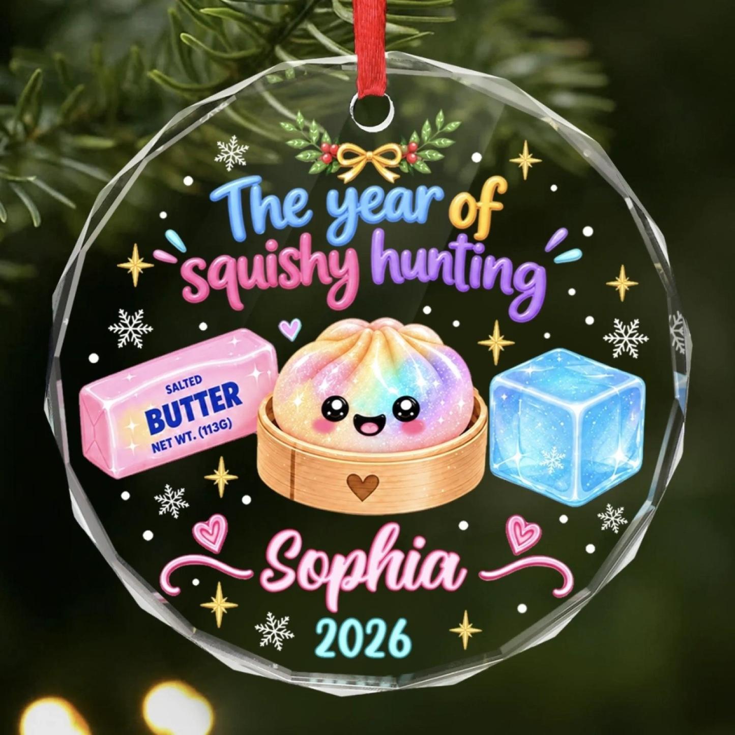 Custom The Year Of Squishy Hunting Christmas Gifts For Kids Personalized Glass Ornament - MyMoonLampAu