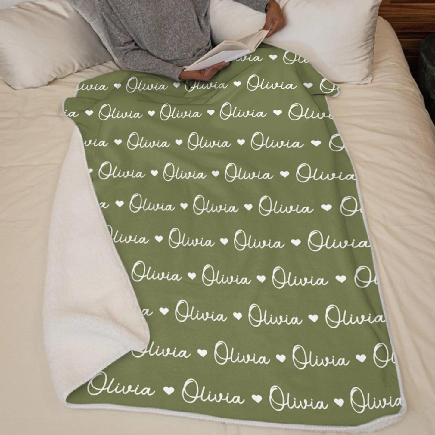 Personalized Fleece Blanket for Kids - Birthday Gift with Name & Hearts, Cozy Sherpa Throw for Girls and Boys - MyMoonLampAu
