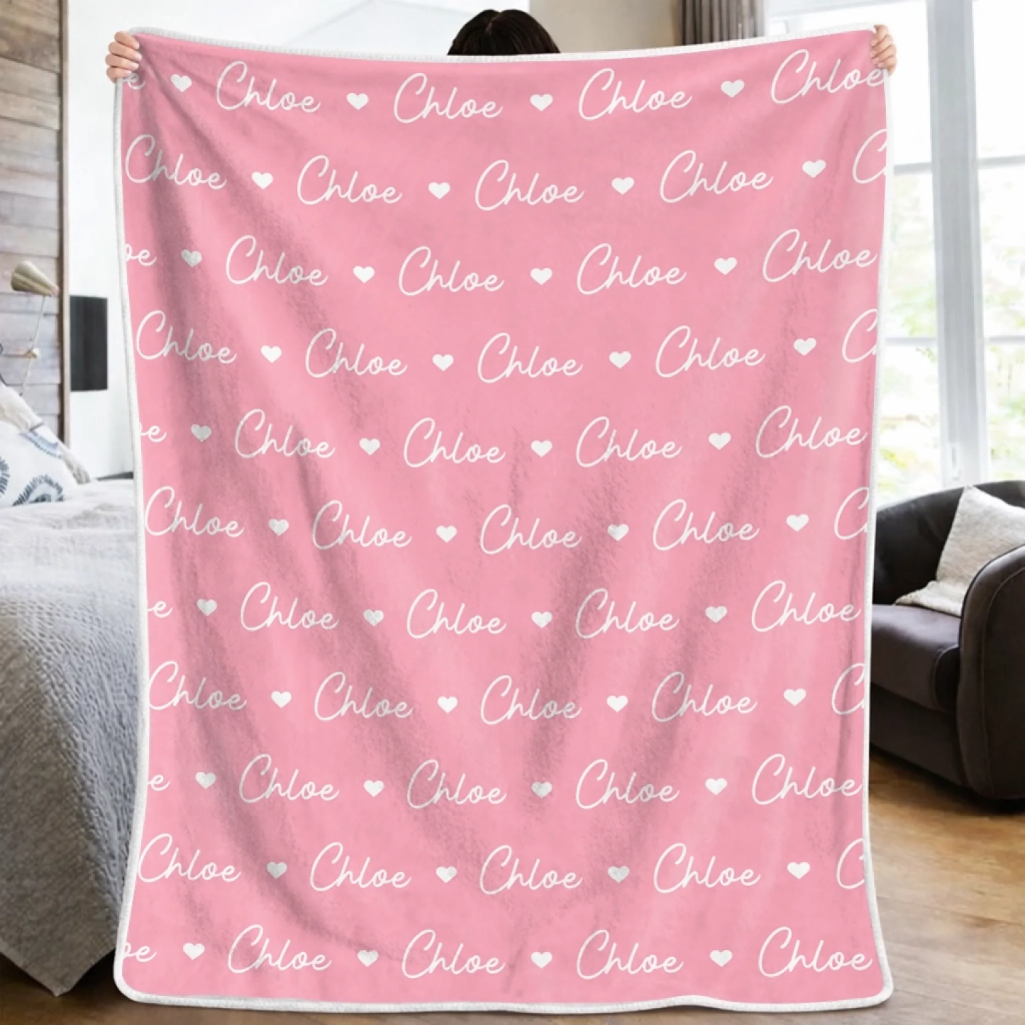 Personalized Fleece Blanket for Kids - Birthday Gift with Name & Hearts, Cozy Sherpa Throw for Girls and Boys - MyMoonLampAu