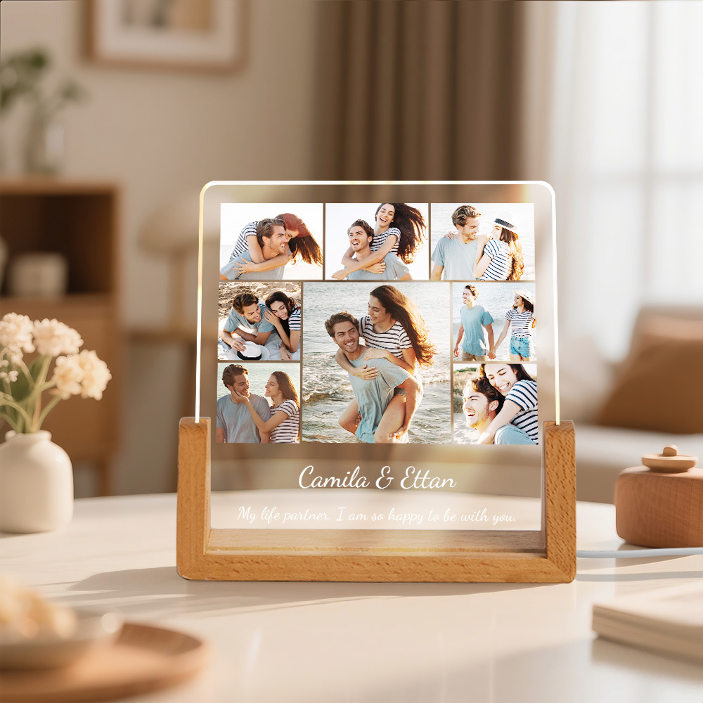 Custom Photos Night Light Anniversary Honeymoon Photos Night Light Personalized Desktop Light Gift for Couples - MyMoonLampAu