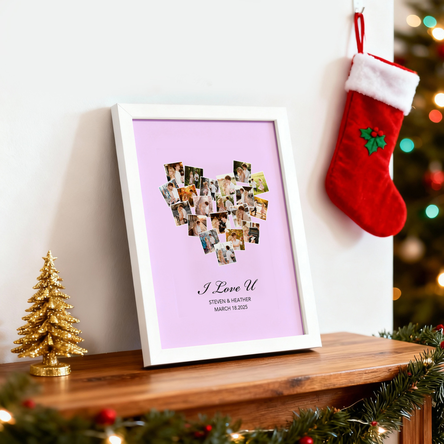 Christmas Gift Custom Photo Frame Valentine's Gift Personalized 20 Photos and Names Frame Anniversary Gift - MyMoonLampAu