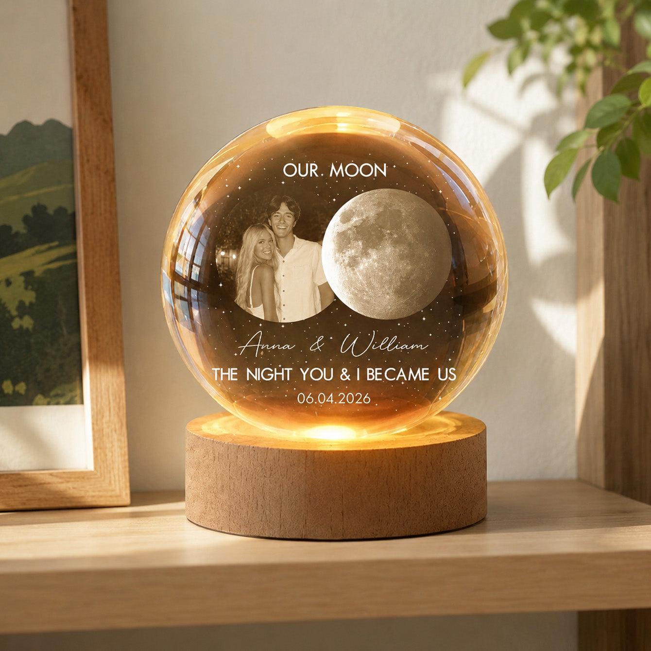 Custom Photo Moon Crystal Sphere Gift For Lovers - Romantic LED Night Light For Bedroom Decor - MyMoonLampAu