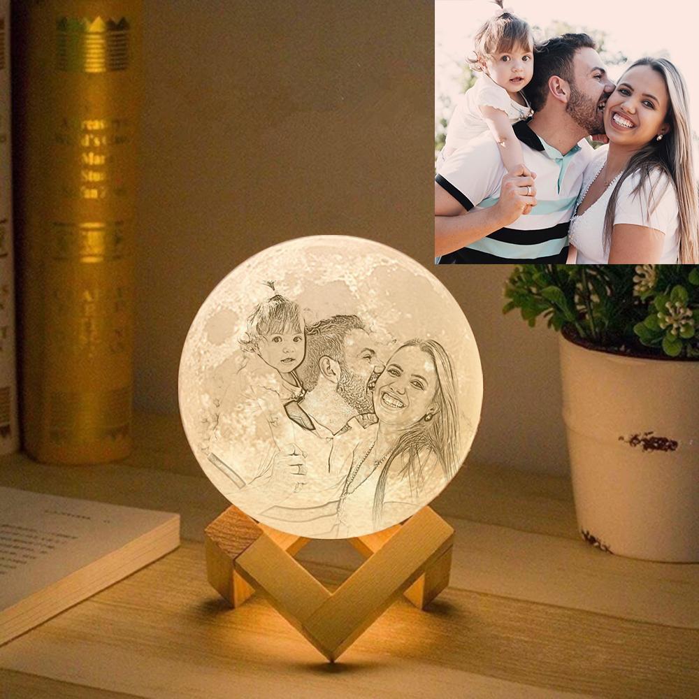 Custom 3D Printing Moon Lamp with Photo of Family - Tap Three Colors - MyMoonLampAu