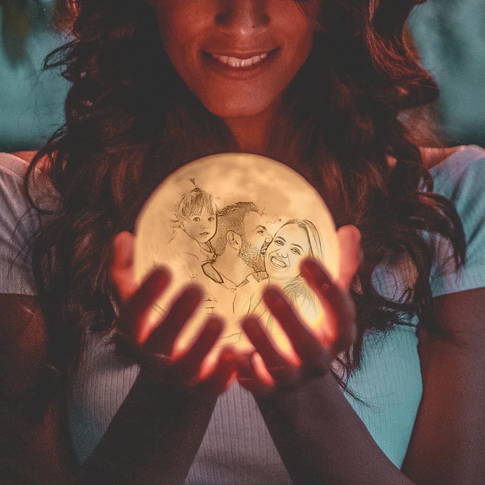 Custom 3D Printing Moon Lamp with Photo of Family - Tap Three Colors - MyMoonLampAu