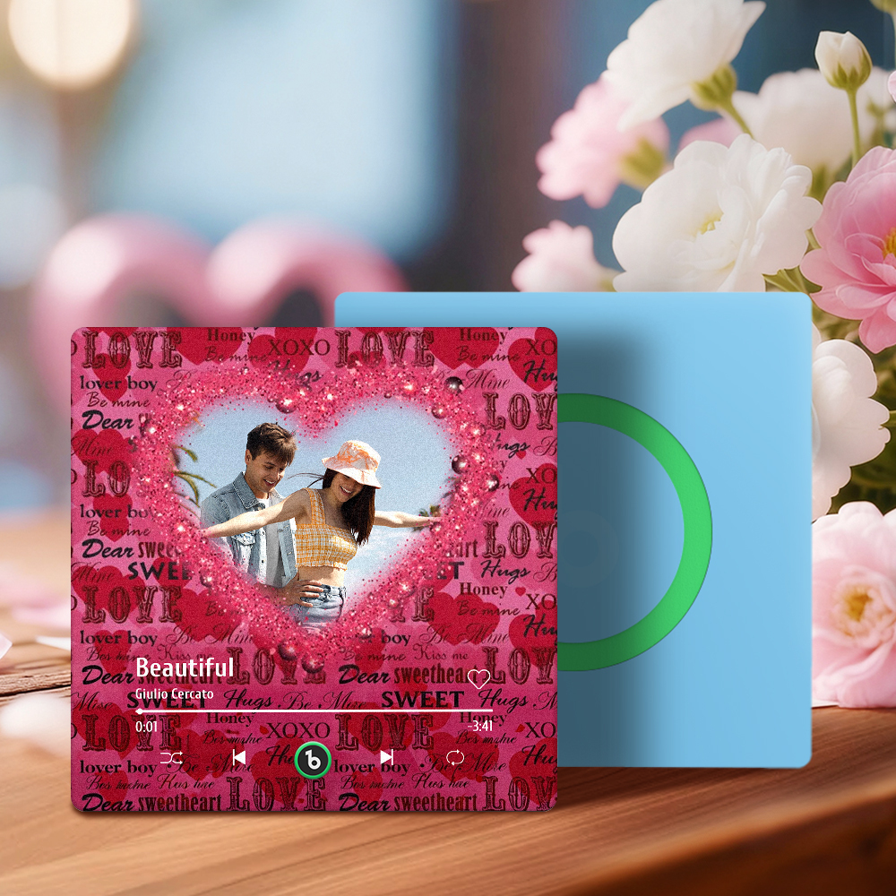 Valentine's Day Custom Photos Heart Glitter Love Music Fridge Magnet Personalized Music Magnet Gift for Her - MyMoonLampAu