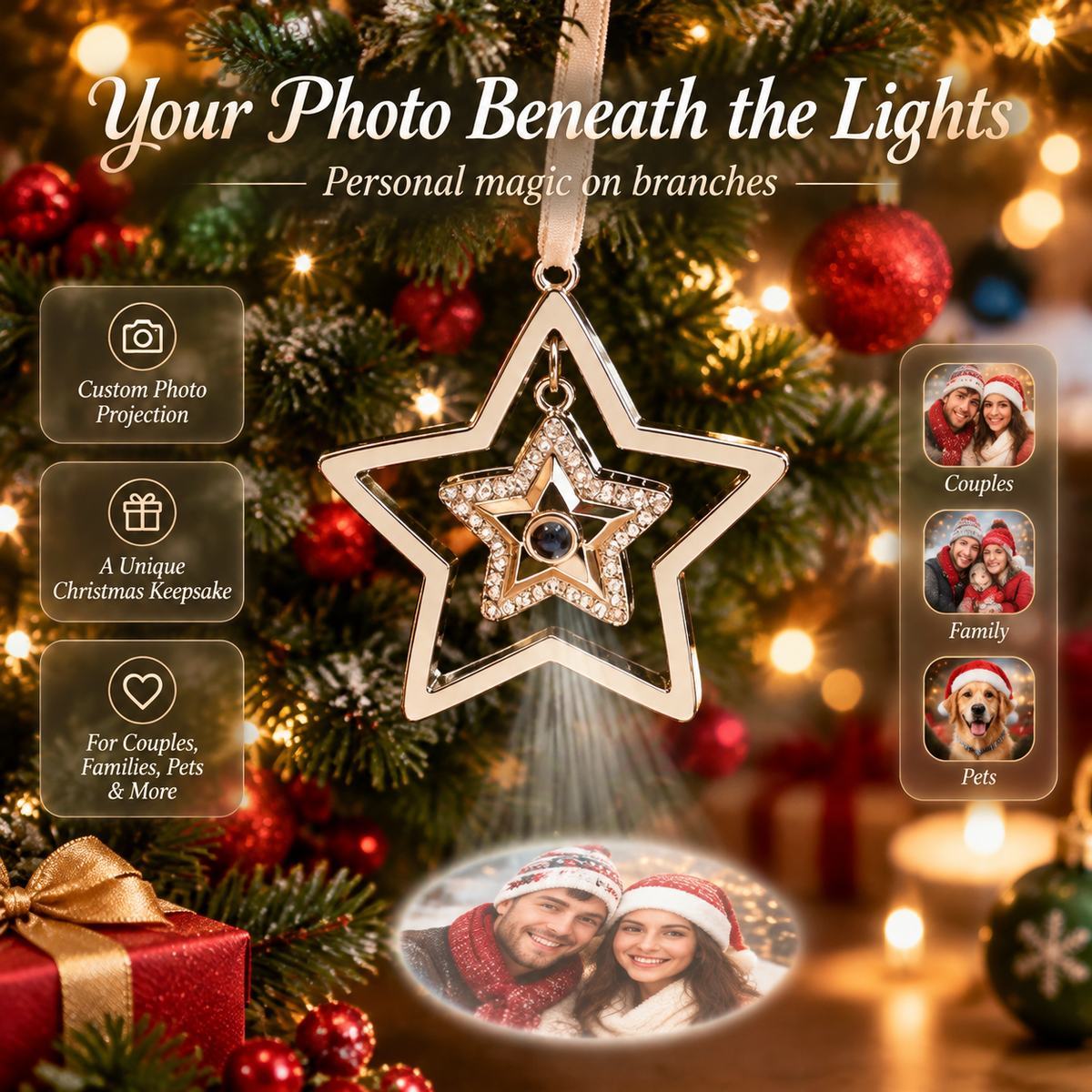 Custom Projection Photo Star Decoration, Christmas Tree Star Ornament, Christmas Photo Ornament, Baby's First Christmas Decoration for Gift Giving - MyMoonLampAu