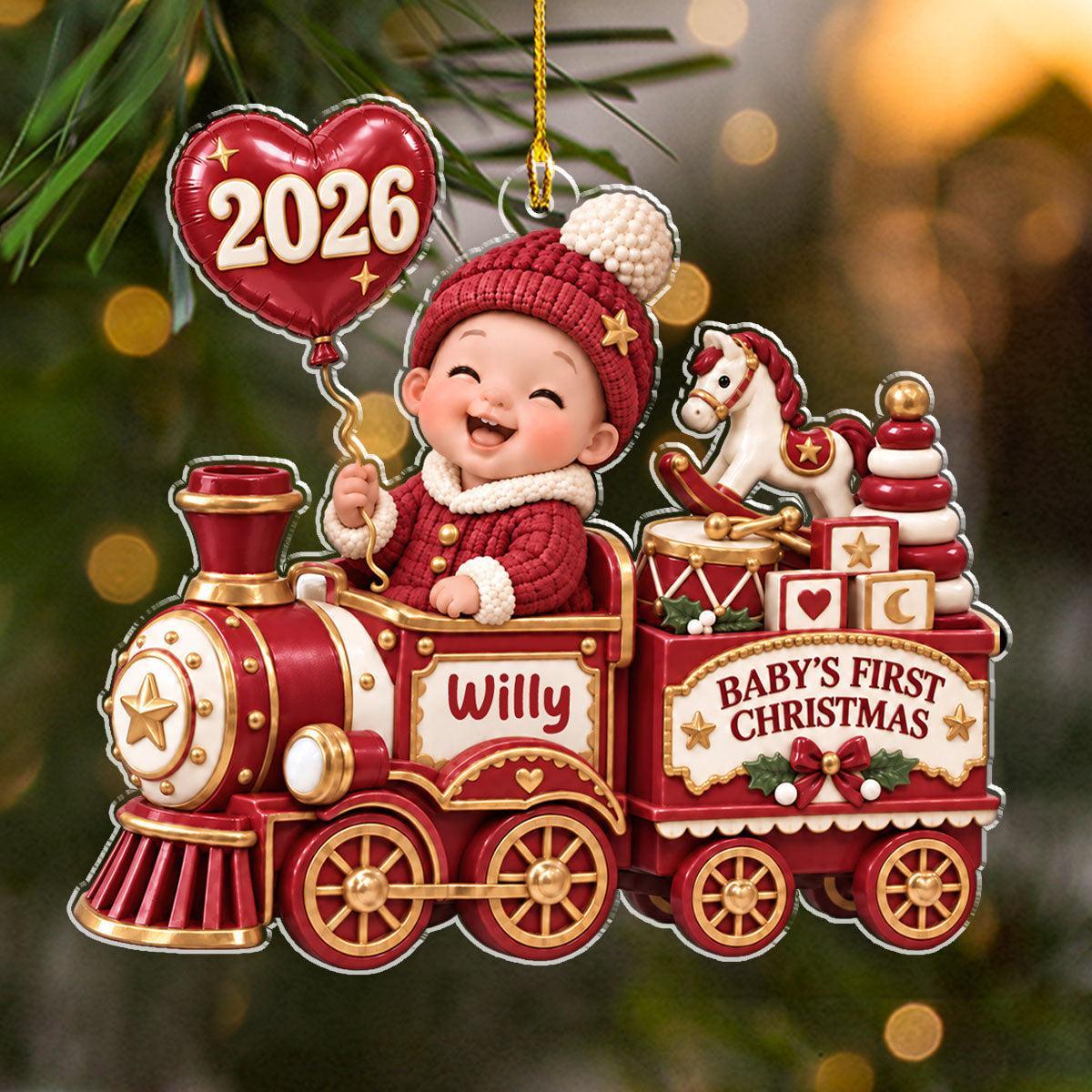Personalized Baby First Christmas Ornament - Train Design for New Parents, Holiday Gift 2026 - MyMoonLampAu