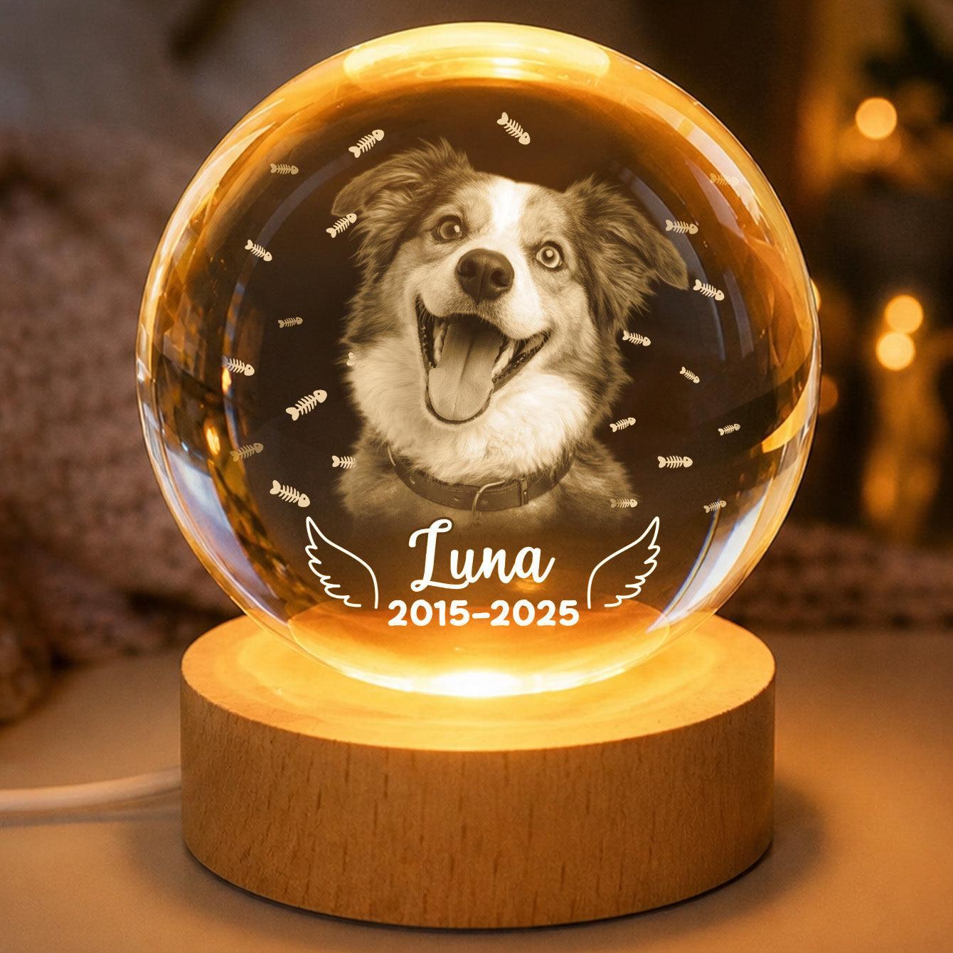 Custom Pet Photo Crystal Ball LED Light, Personalized Memorial Gift for Dog & Cat Lovers, Pet Loss Keepsake Night Light - MyMoonLampAu