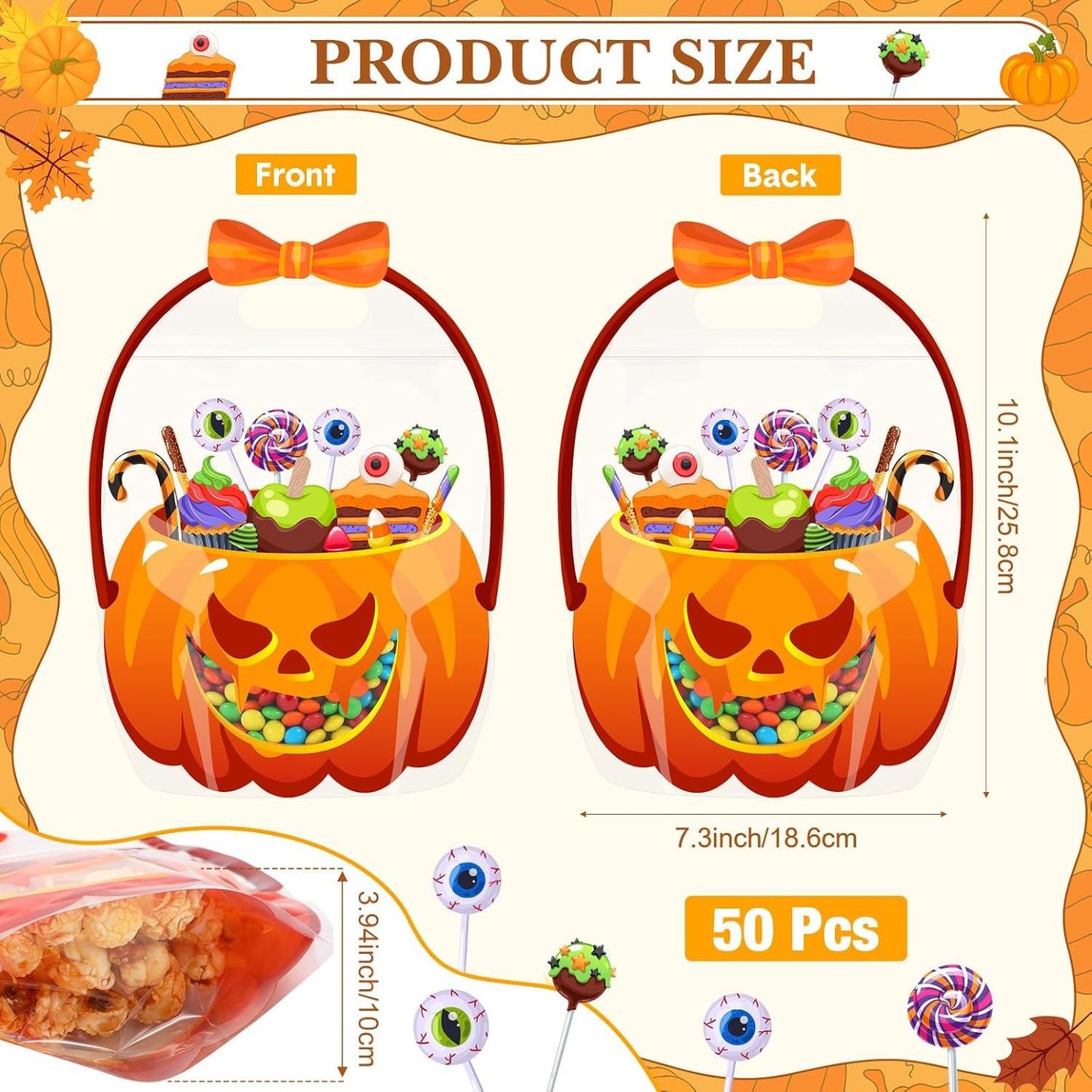 Halloween Pumpkin Treat Bags with Handle Spooky Candy Holders for Trick or Treating, Party Favors & Gift Giving - MyMoonLampAu