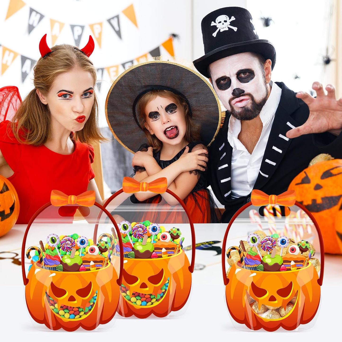 Halloween Pumpkin Treat Bags with Handle Spooky Candy Holders for Trick or Treating, Party Favors & Gift Giving - MyMoonLampAu