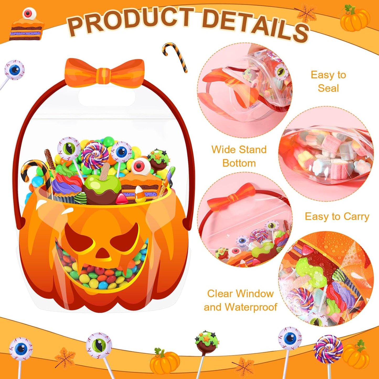 Halloween Pumpkin Treat Bags with Handle Spooky Candy Holders for Trick or Treating, Party Favors & Gift Giving - MyMoonLampAu