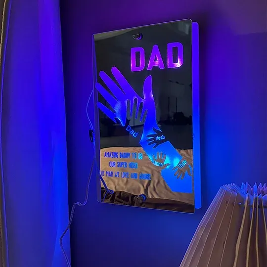 Father's Day Gift Idea Customized Father's Arm Child Palm Name Mirror Lamp - MyMoonLampAu