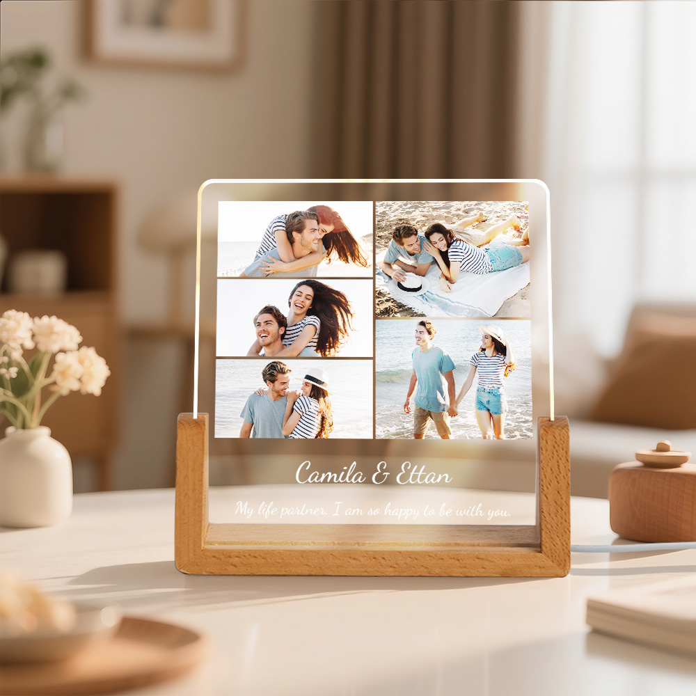 Custom Photos Night Light Anniversary Honeymoon Photos Night Light Personalized Desktop Light Gift for Couples - MyMoonLampAu