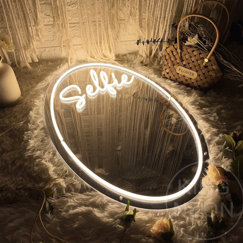 Custom Selfie Mirror Neon Sign: Modern Wall Art Decor