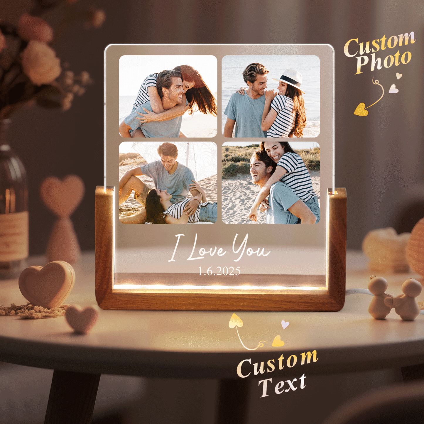 Personalized LED Acrylic Night Light Custom Photos and Text to Preserve Precious Memories for Couples - MyMoonLampAu