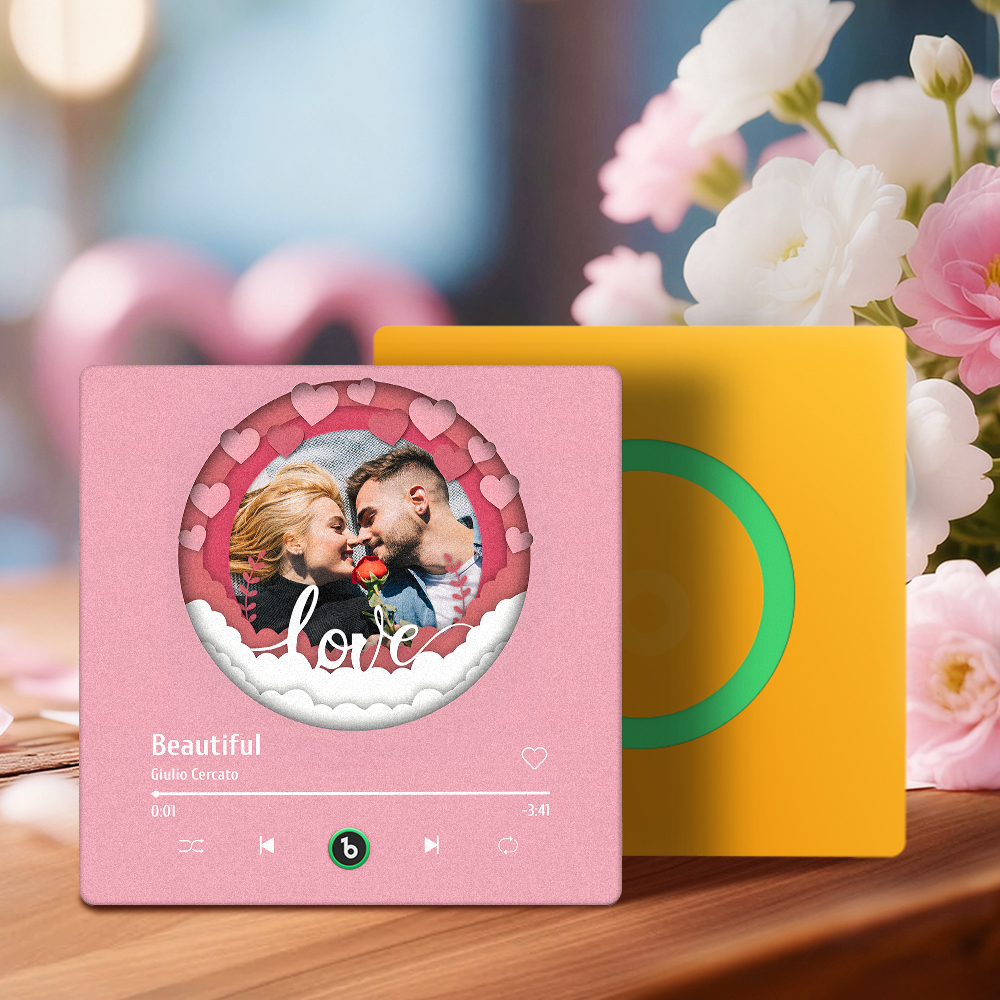 Valentine's Day Custom Photos Heart Glitter Love Music Fridge Magnet Personalized Music Magnet Gift for Her - MyMoonLampAu