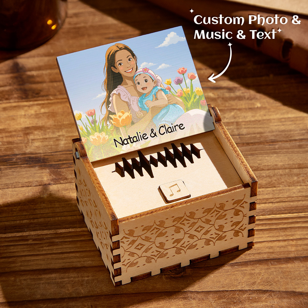 Custom Digital Music Box Any song Tune or Voice Personalized Anime Photo Wooden Photo Music Box with Text Anniversary Gifts - MyMoonLampAu