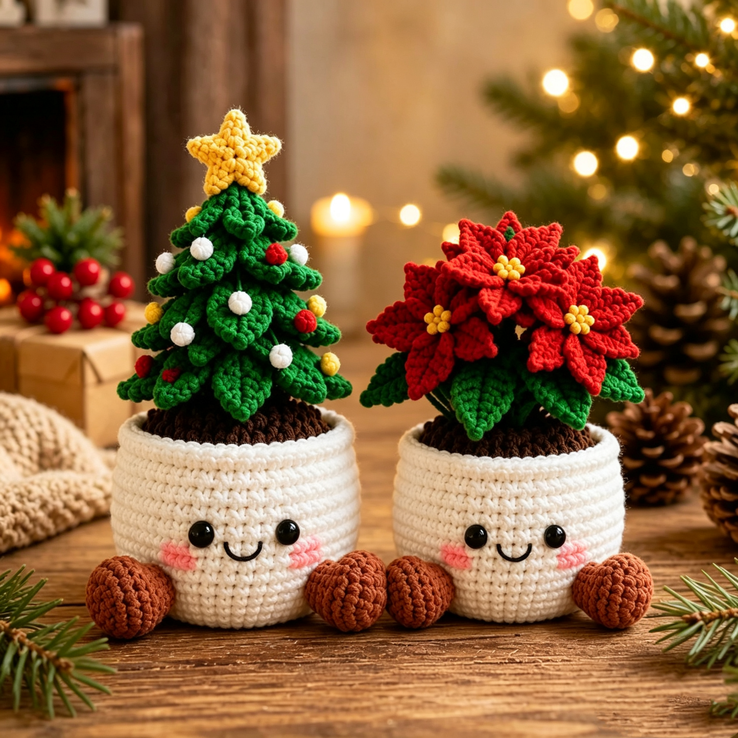 Crochet Christmas Plant Pot Cover – Handmade Holiday Decor for Home & Office - MyMoonLampAu