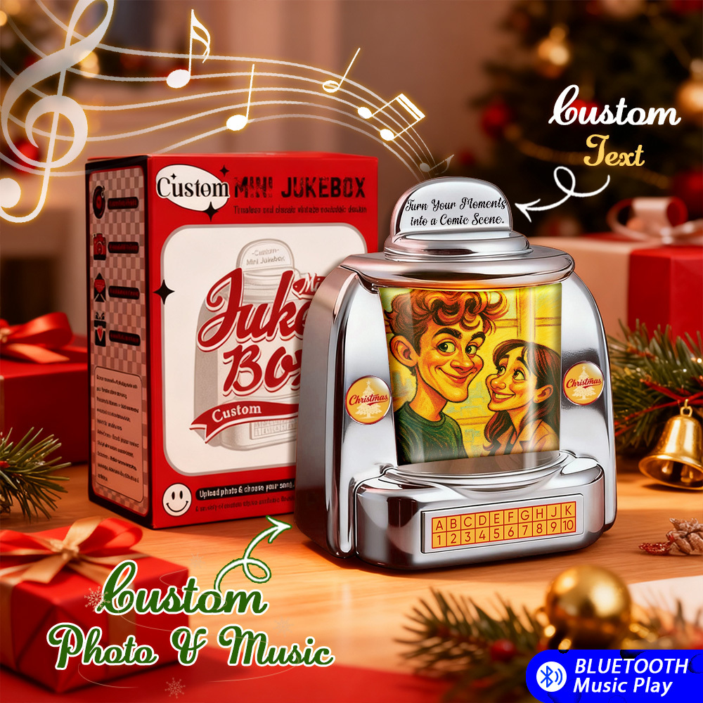 Custom Mini Jukebox Retro Speaker - Personalized Pixar Style Photo & 2 Songs Mini Player with Radio | Vintage Tabletop Home Decor Nostalgic Gift - MyMoonLampAu