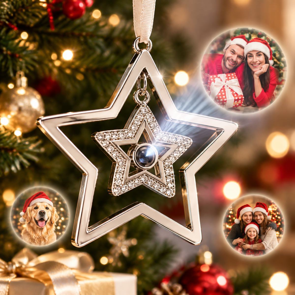 Custom Projection Photo Star Decoration, Christmas Tree Star Ornament, Christmas Photo Ornament, Baby's First Christmas Decoration for Gift Giving - MyMoonLampAu