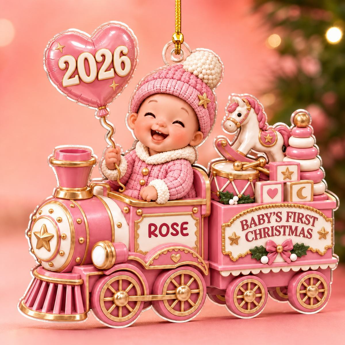 Personalized Baby First Christmas Ornament - Train Design for New Parents, Holiday Gift 2026 - MyMoonLampAu