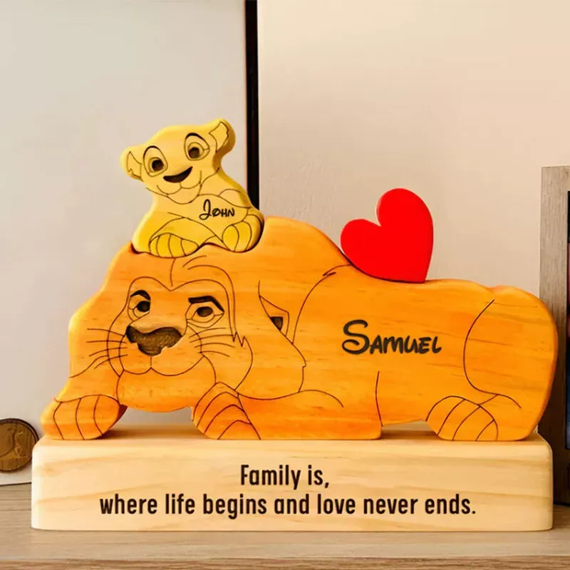 Wooden Lions Family Custom Names Puzzle Home Decor Gifts