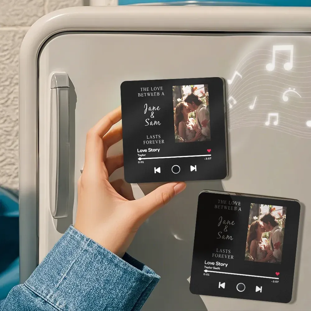 Engraving Text Music Fridge Magnet Personalized Photo Fridge Magnet Can Play Songs Gifts for Her 3.0 Version with Frame - MyMoonLampAu
