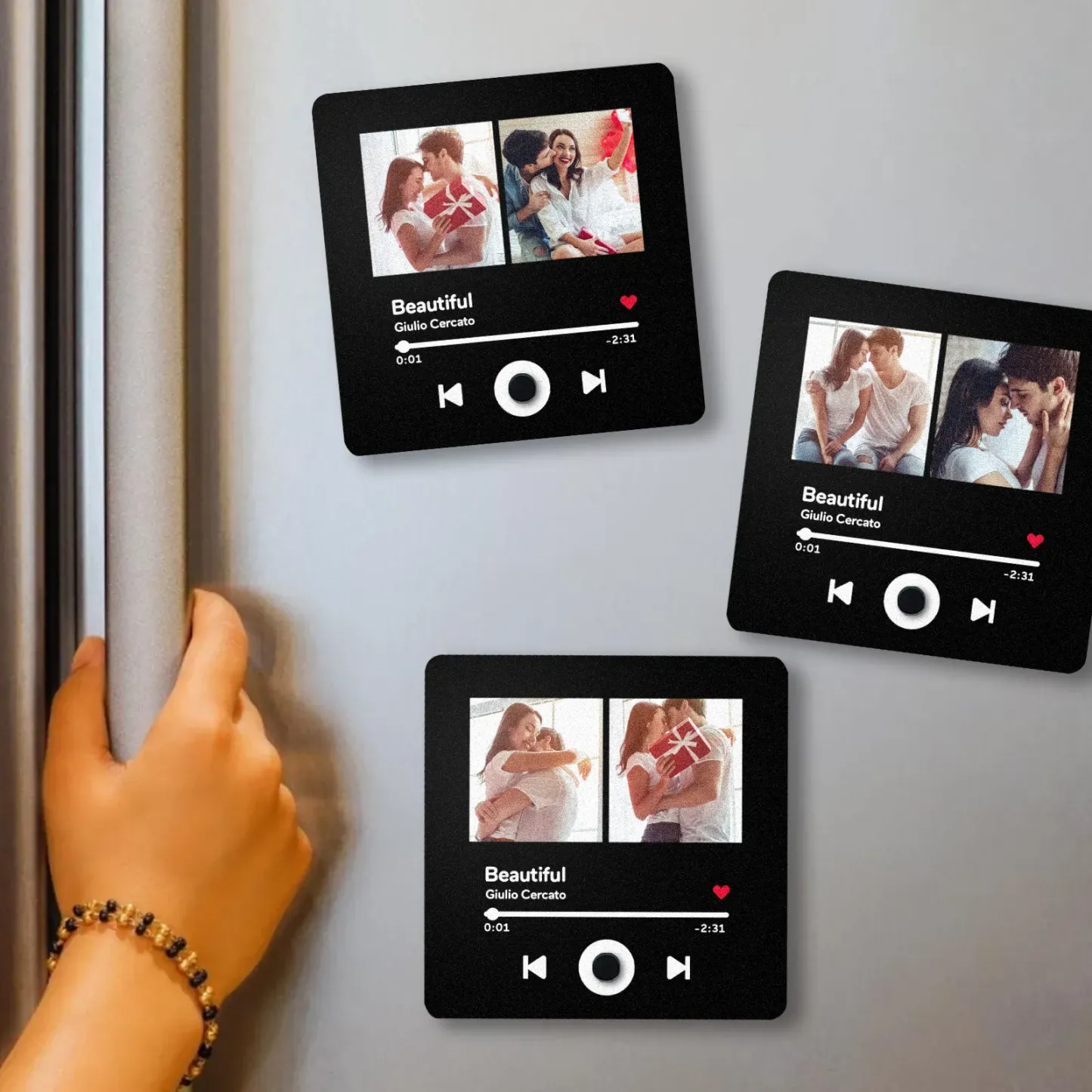 Custom Double Photo Fridge Magnet Personalised Photo Fridge Magnet Can Play Songs 3.0 Version with Frame Gifts - MyMoonLampAu