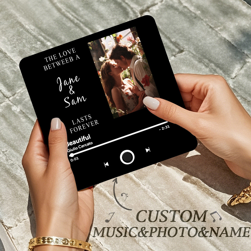Engraving Text Music Fridge Magnet Personalized Photo Fridge Magnet Can Play Songs Gifts for Her 3.0 Version with Frame - MyMoonLampAu