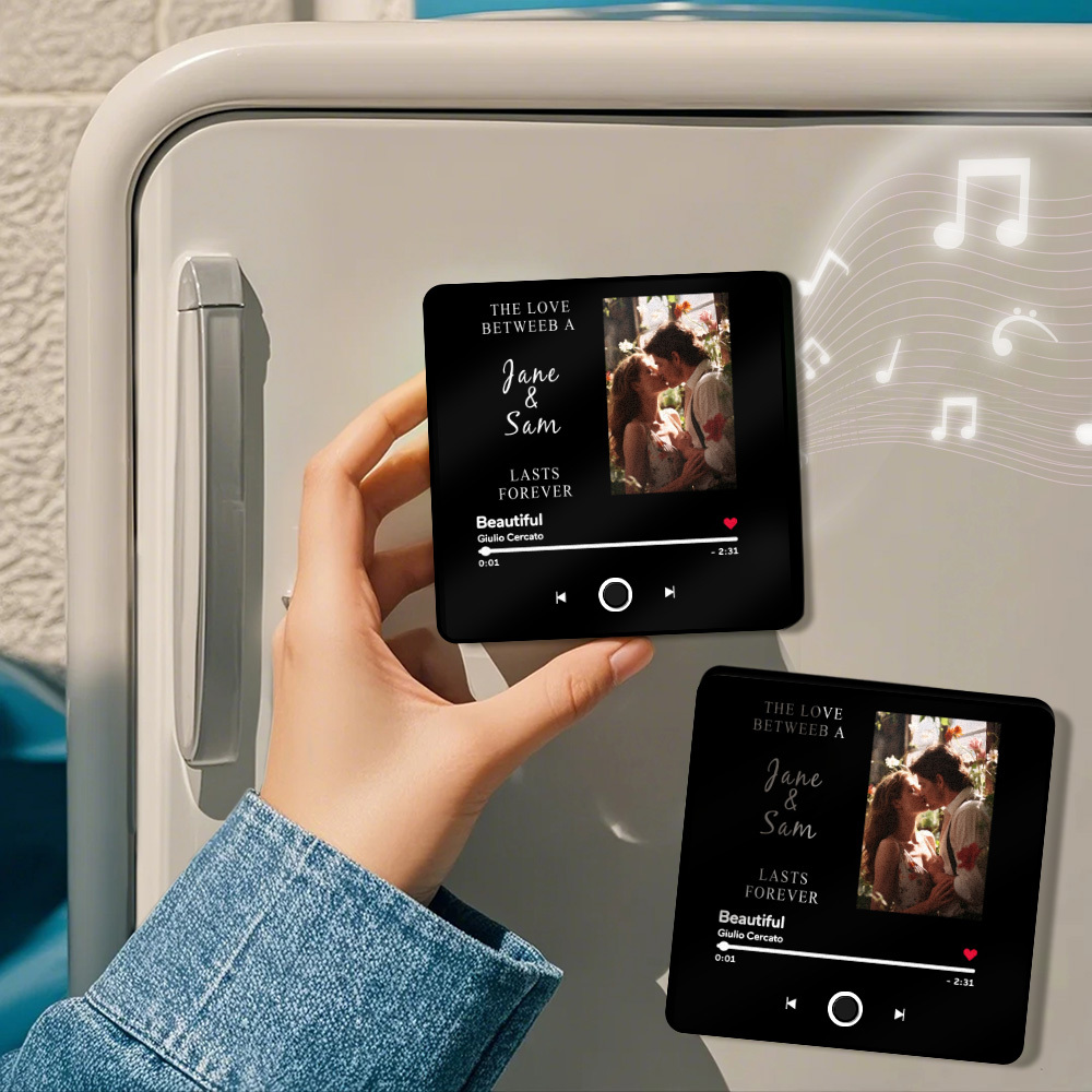 Engraving Text Music Fridge Magnet Personalized Photo Fridge Magnet Can Play Songs Gifts for Her 3.0 Version with Frame - MyMoonLampAu