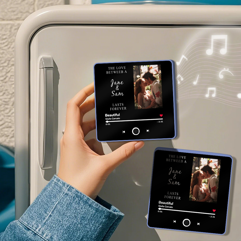 Engraving Text Music Fridge Magnet Personalized Photo Fridge Magnet Can Play Songs Gifts for Her 3.0 Version with Frame - MyMoonLampAu