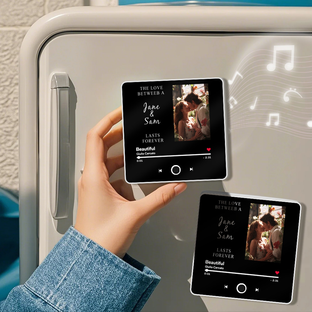 Engraving Text Music Fridge Magnet Personalized Photo Fridge Magnet Can Play Songs Gifts for Her 3.0 Version with Frame - MyMoonLampAu