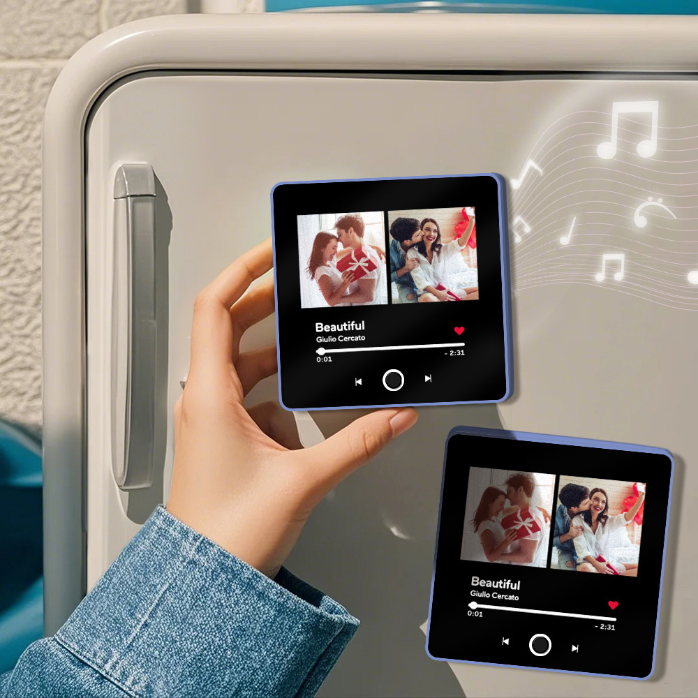 Custom Double Photo Fridge Magnet Personalised Photo Fridge Magnet Can Play Songs 3.0 Version with Frame Gifts - MyMoonLampAu