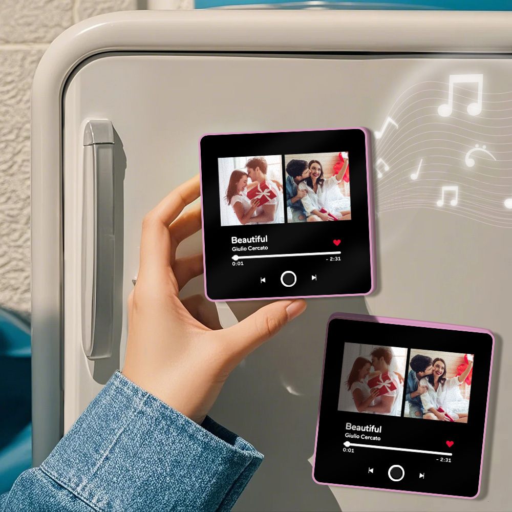 Custom Double Photo Fridge Magnet Personalised Photo Fridge Magnet Can Play Songs 3.0 Version with Frame Gifts - MyMoonLampAu