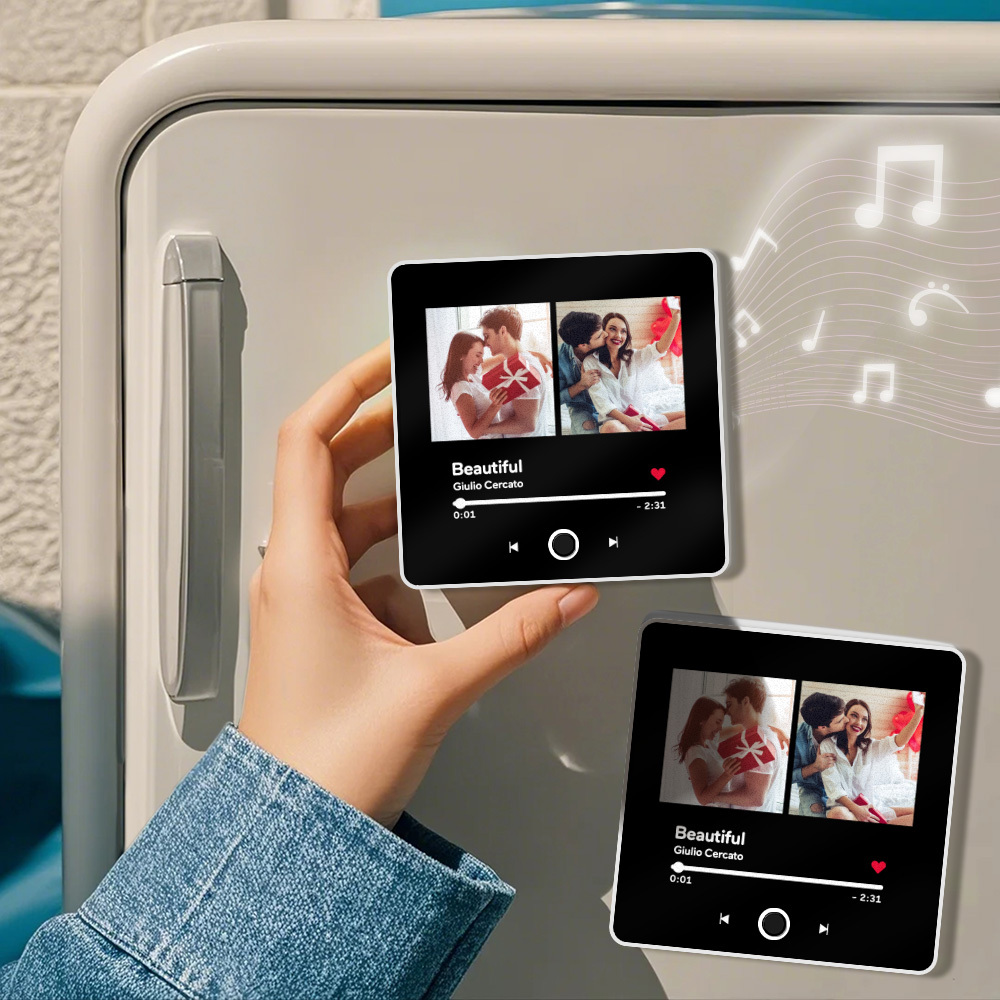 Custom Double Photo Fridge Magnet Personalised Photo Fridge Magnet Can Play Songs 3.0 Version with Frame Gifts - MyMoonLampAu